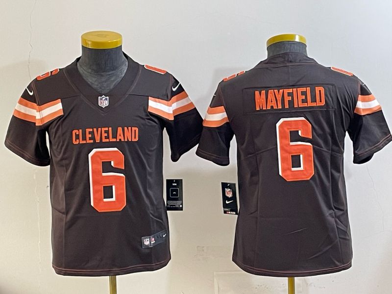 Youth 2025 Nike Cleveland Browns #6 Mayfiels brown Retro Limited NFL Jersey style 01